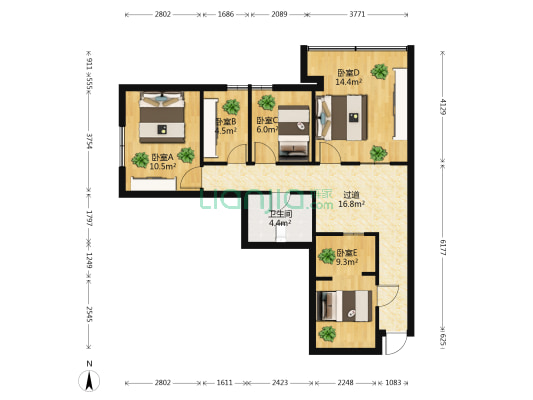 农贸大厦 5室0厅1卫 73平方
