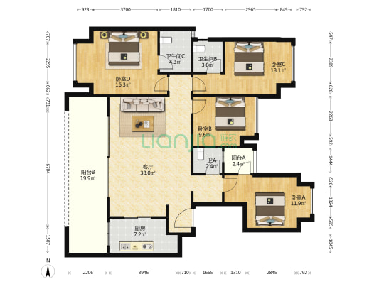 御景台 4室1厅3卫 143平方