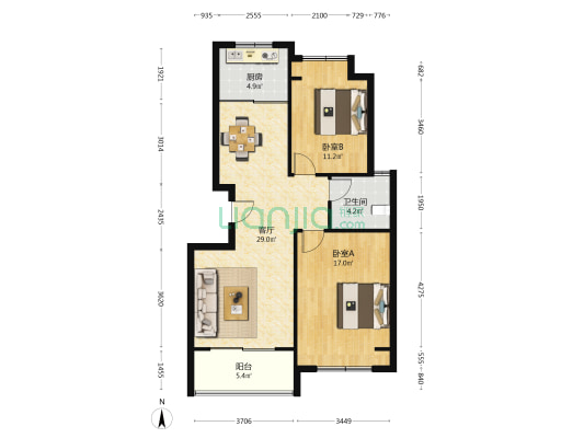 锦绣华府 2室1厅1卫 89平方