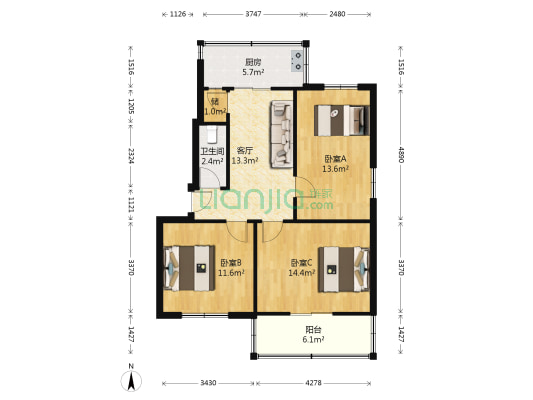 东煤新村 3室1厅1卫 90平方
