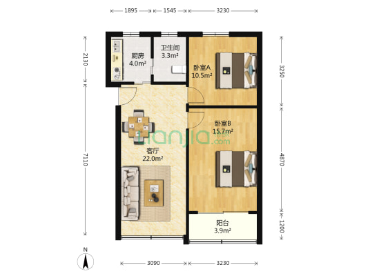 六里嘉园 2室1厅1卫 72平方