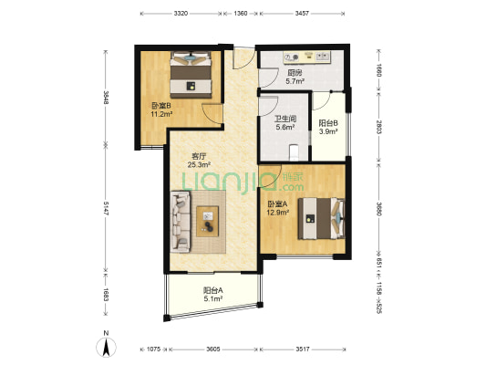 鑫苑景园小区 2室1厅1卫 85平方