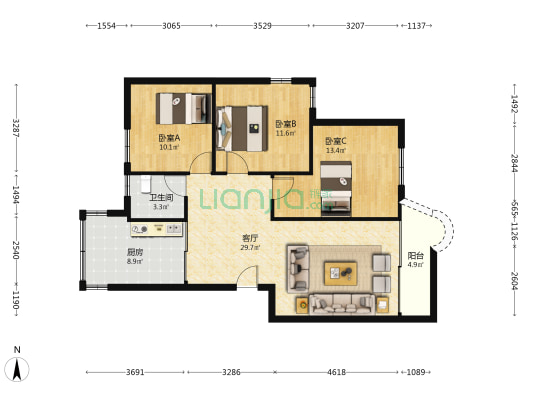 榕苑花园 3室1厅1卫 98平方
