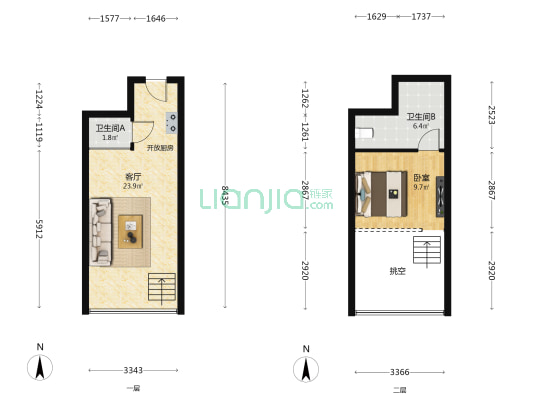 联泰滨江中心 1室1厅2卫 44平方
