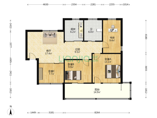 滨江中路205号 4室1厅1卫 104平方