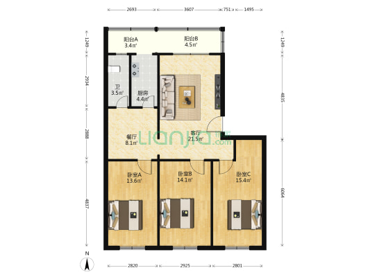 食品厂家属院 3室2厅1卫 112平方