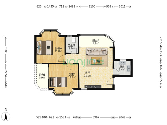 中珠新村一期 2室1厅1卫 66平方