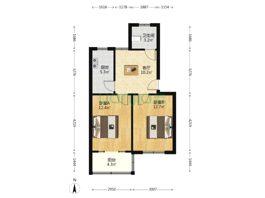 杭柴厂宿舍 2室1厅1卫 60平方
