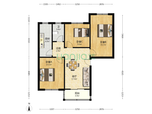 金鸣小区 3室1厅1卫 82平方
