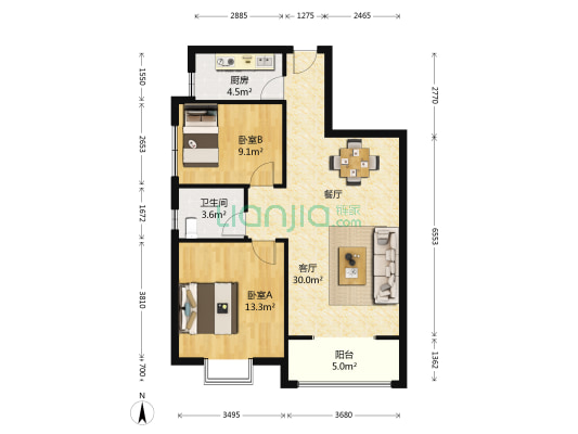 阳光香榭 2室1厅1卫 91平方