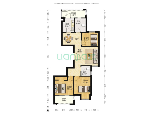 文庭景苑一期 3室1厅2卫 105平方