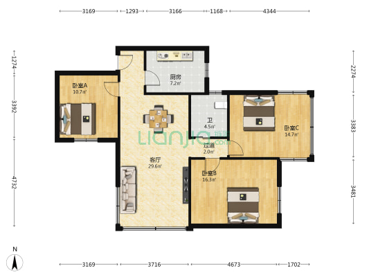 仁济路 3室1厅1卫 96平方