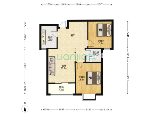 锦绣乾城 2室1厅1卫 91平方
