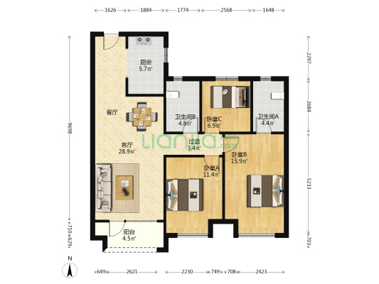 华润城B区 3室1厅2卫 114平方
