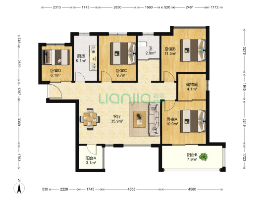 鑫远和城 4室1厅1卫 114平方