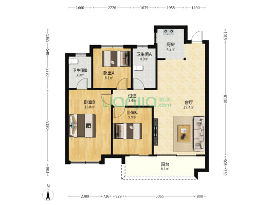 置地天中第一城南苑一期 3室1厅2卫 117平方
