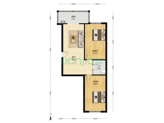 鼎新小区 2室1厅1卫 93平方