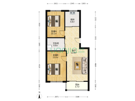 天和居 2室1厅1卫 70平方