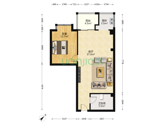 港湾丽景 1室1厅1卫 74平方