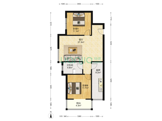 启程苑 2室1厅1卫 94平方