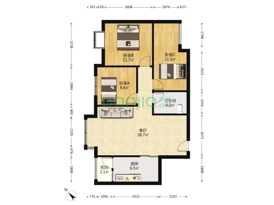 沙河上一期 3室1厅1卫 89平方