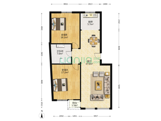 白玉鑫苑 2室1厅1卫 105平方