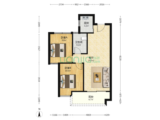 欢乐滨海 2室1厅1卫 80平方