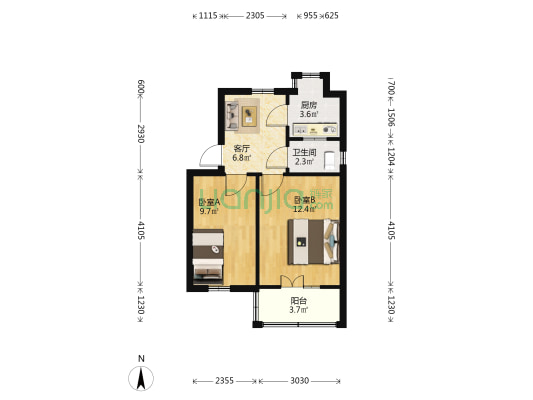 襄城区民主路102小区 2室1厅1卫 48平方