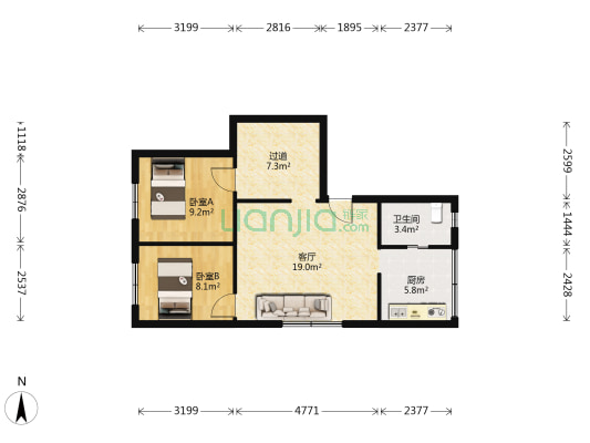 青云路127号 2室1厅1卫 67平方