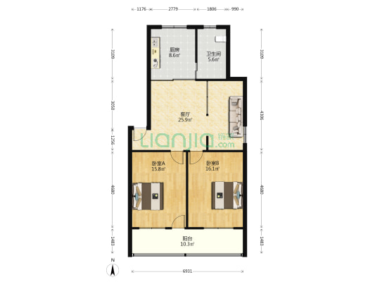 汽车站宿舍楼 2室1厅1卫 94平方
