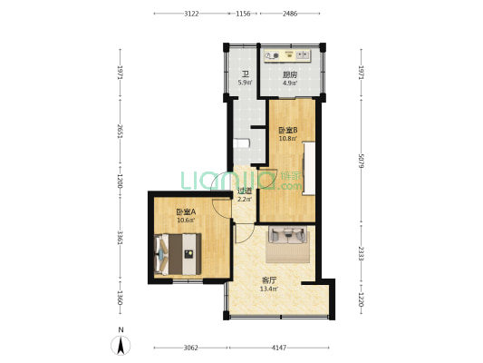 云南省机械研究设计院家属区 2室1厅1卫 41平方