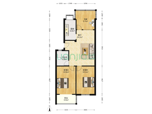 天顺园二村 3室1厅1卫 95平方