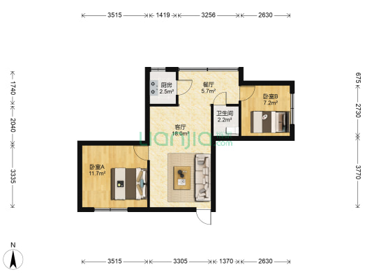 虹山东路316号 2室2厅1卫 53平方