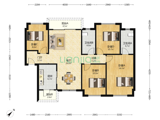 碧桂园锦熙府 4室1厅2卫 130平方