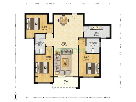 升龙御玺二期 3室1厅2卫 131平方