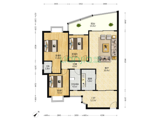 蓝波湾新天卫城水街 3室1厅2卫 122平方