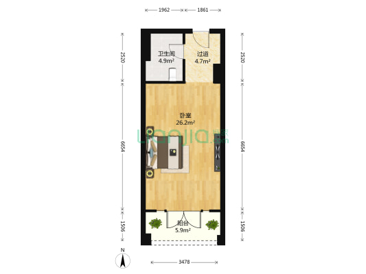 景观花园 1室0厅1卫 61平方