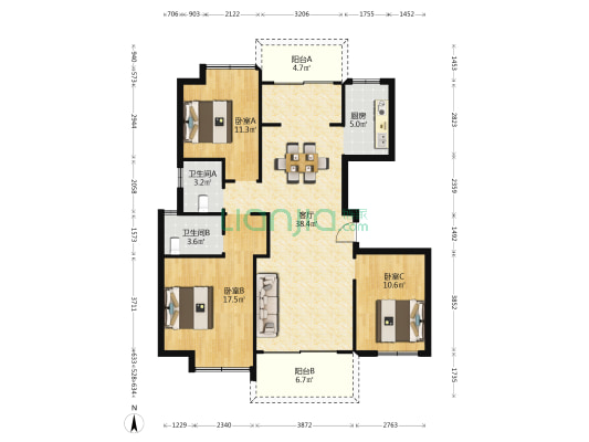 碧园•南溪新城 3室1厅2卫 121平方