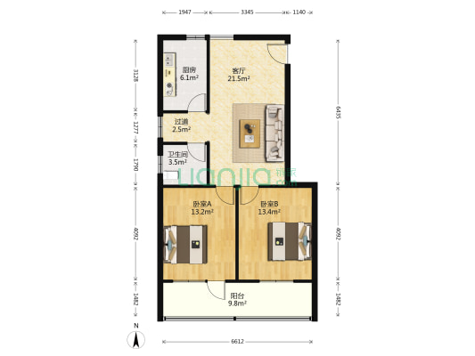 汉中路 2室1厅1卫 92平方
