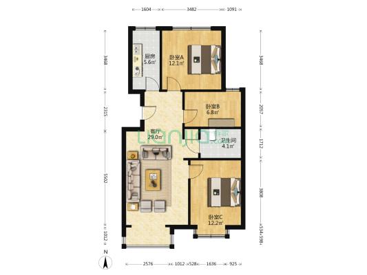 蓝山郡 3室1厅1卫 89平方
