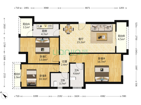 渝能长悦府 3室1厅2卫 105平方