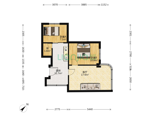 中华北路5号 2室1厅0卫 56平方