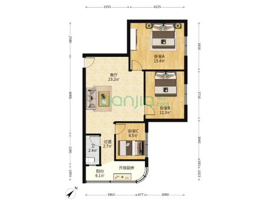 南岛厂宿舍 3室1厅1卫 77平方