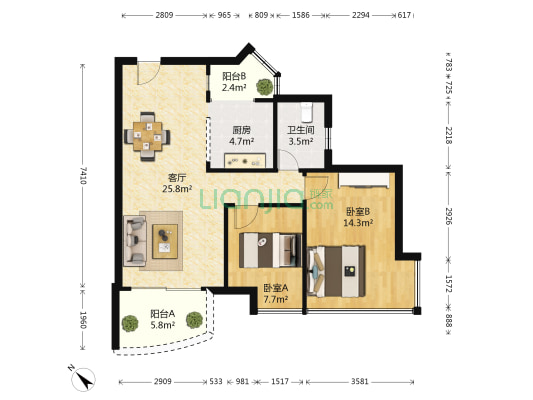 南光紫荆苑 2室1厅1卫 73平方