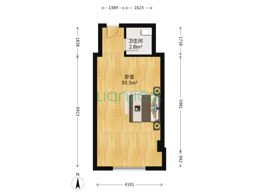 瑞贝卡酒店公寓 1室0厅1卫 48平方