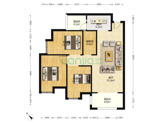家园佳居 3室1厅0卫 100平方