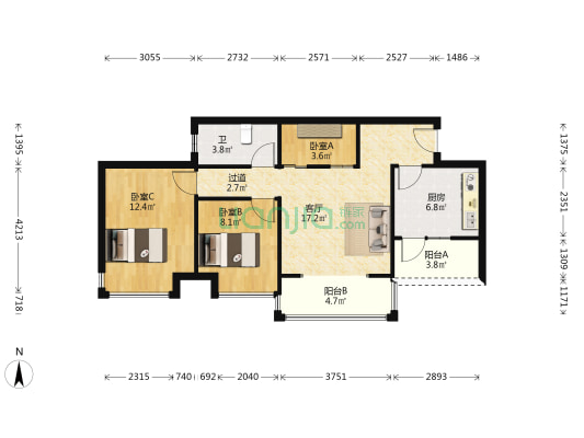 佛山市禅城区佛铁经济适用房小区 3室1厅1卫 81平方