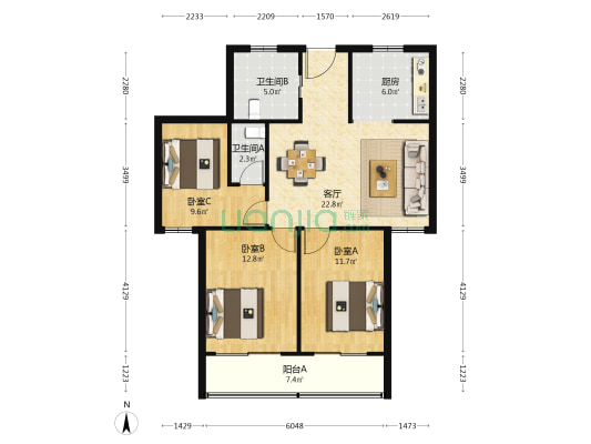 南康公寓 3室1厅2卫 100平方