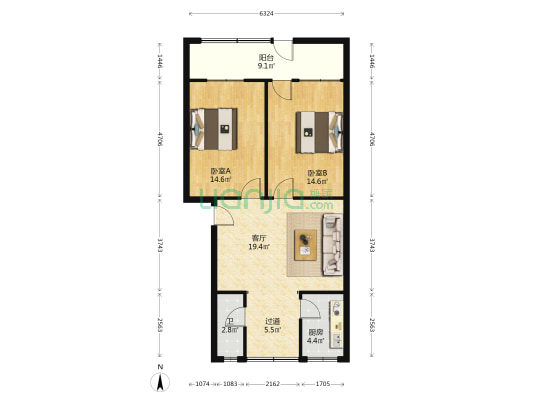 望江公寓 2室1厅1卫 89平方