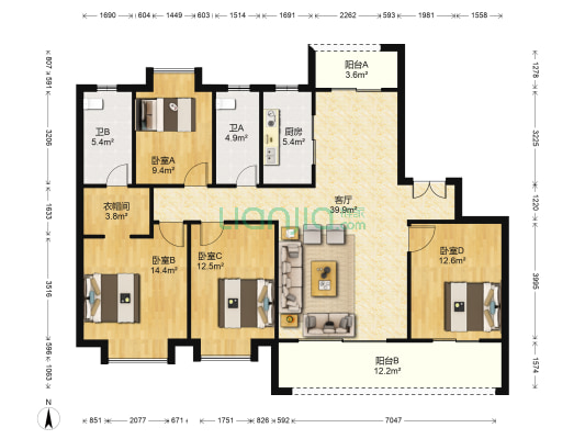 中南樾府 4室1厅2卫 152平方